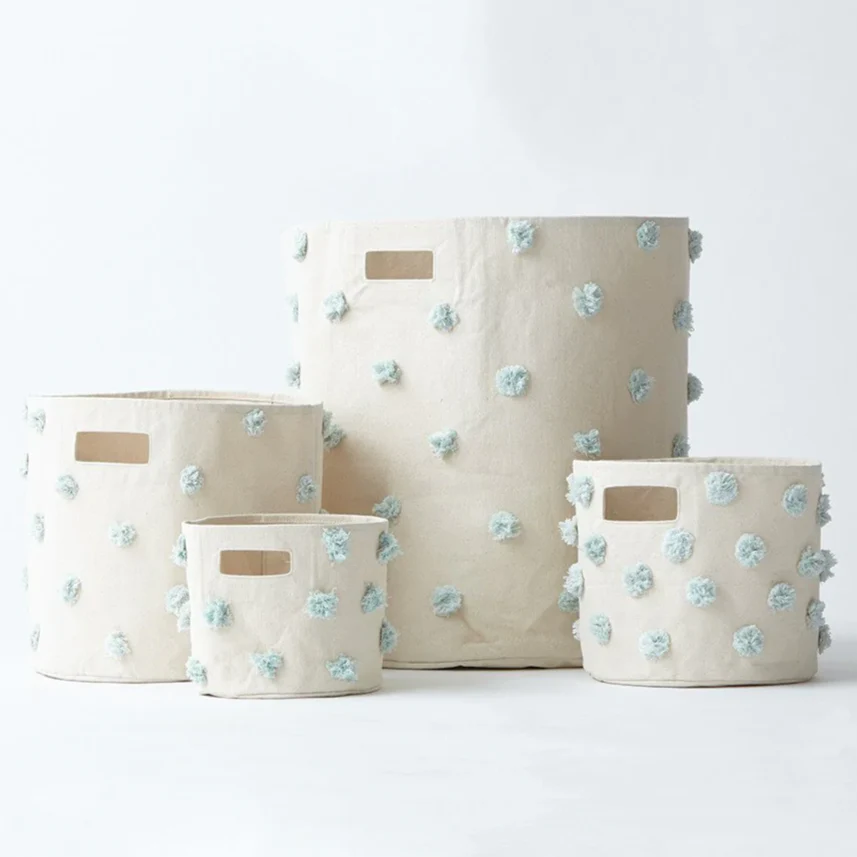 Cesta Mediana PomPom – Celeste