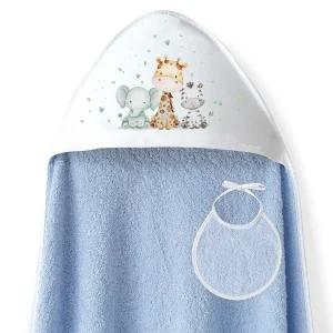 Capa Baño Safari Azul + Babero Personalizable